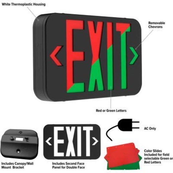 Hubbell Lighting Hubbell LED AC-Only Exit Sign with Field Selectable Red or Green LEDs, Black Thermoplastic, 120/277V CARGB